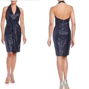 Vince Camuto Navy Sequin Halter Dress 0